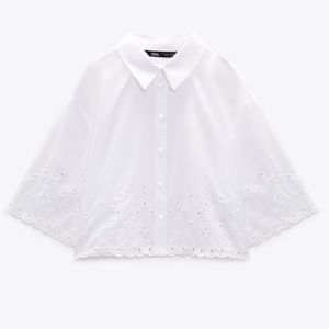 Zara Embroidered Eyelet Crop Shirt